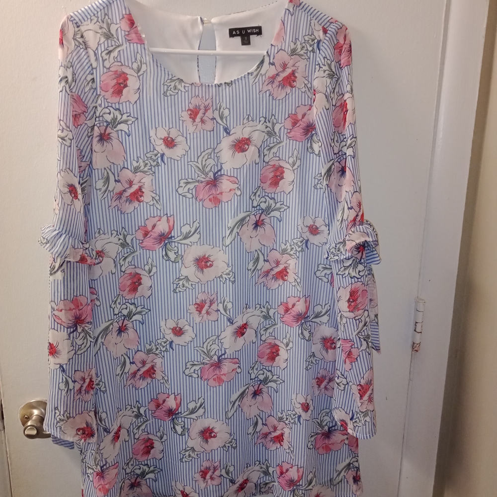 As U Wish Floral Striped Blouse - Pink and Blue